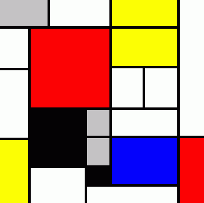 Digitale reproductie van een werk van Piet Mondriaan (1926). Wikimedia Commons, publiek domein