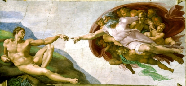 De creatie van Adam, door Michelangelo. Wikimedia Commons, CC BY 2.5