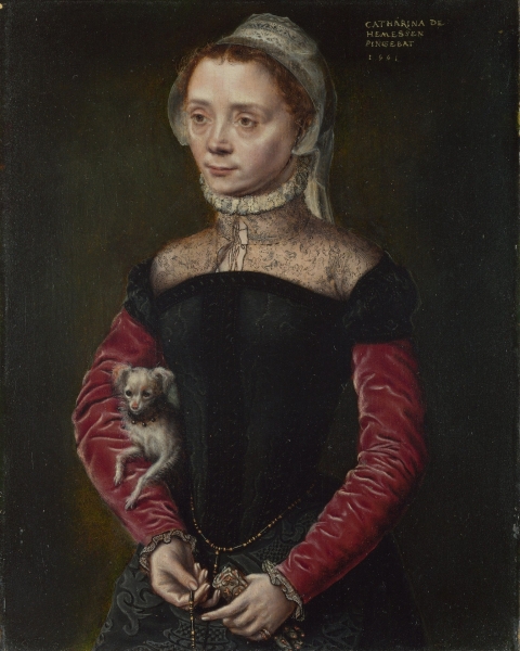Catharina van Hemessen, Portret van een jonge vrouw met hond, Vlaamse gemeenschap © Wikipedia