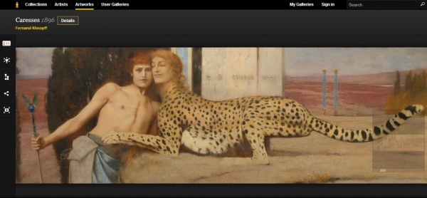 Screenshot van een schilderij van Fernand Khnopff, 'Caresses' (c) KMSKB