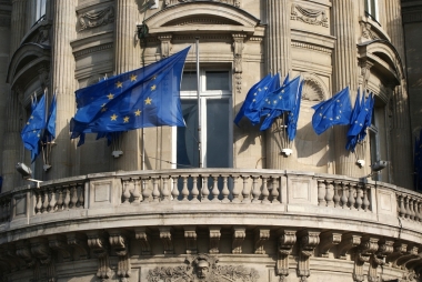 Gebouw met Europese vlaggen. Foto: David Mark via Pixabay