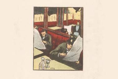 Mannen lezen de krant in een café, Henri Gabriel Ibels, 1892-1893. Publiek domein via Rijksstudio