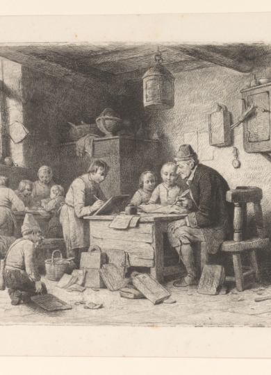Les van de schoolmeester, Ferdinand De Braekeleer (I) (toegeschreven aan), 1802-1883. Publiek domein via Rijksstudio