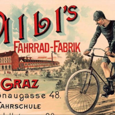 Advertentie voor Albl’s fietsfabriek en -school in Graz, 1893.  © Steiermärkisches Landesarchiv