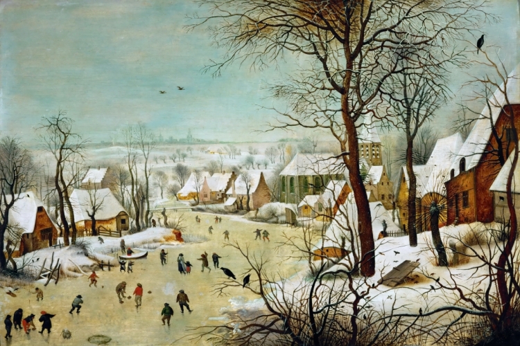 Pieter I Bruegel Winterlandschap met schaatsers en vogelknip