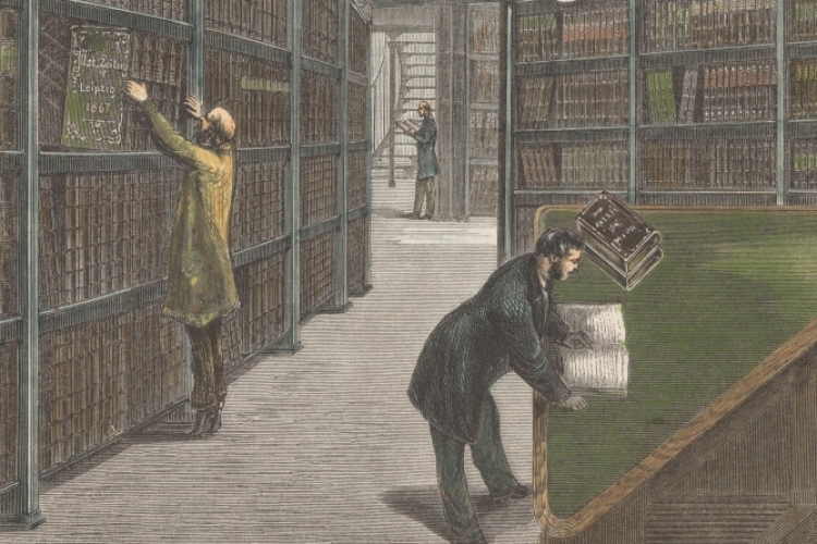 Bibliotheek van het British Museum te Londen, anoniem, naar C. Dammann, 1869. Publiek domein via Rijksstudio.
