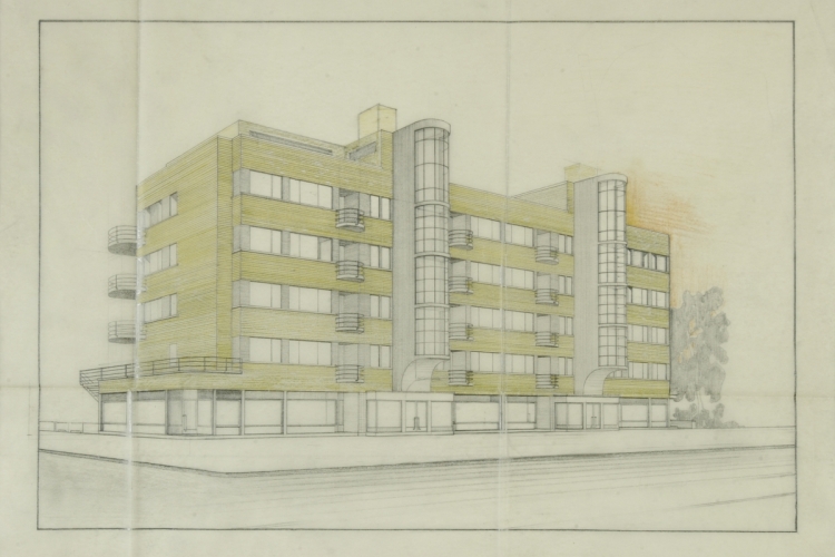 Ontwerp Residentie Elsdonck in Wilrijk (Antwerpen), circa 1931, Léon Stynen. (Archief Léon Stynen) (Collectie Vlaams Architectuurinstituut - Collectie Vlaamse Gemeenschap)