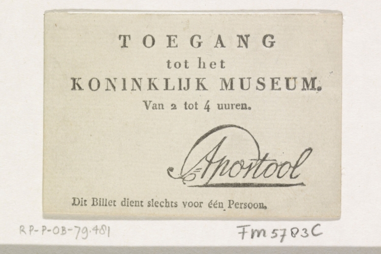 Toegangskaart voor het Koninklijk Museum, 1809-1810, anoniem, 1809 - 1810. Rijksstudio via Rijksmuseum. Publiek domein