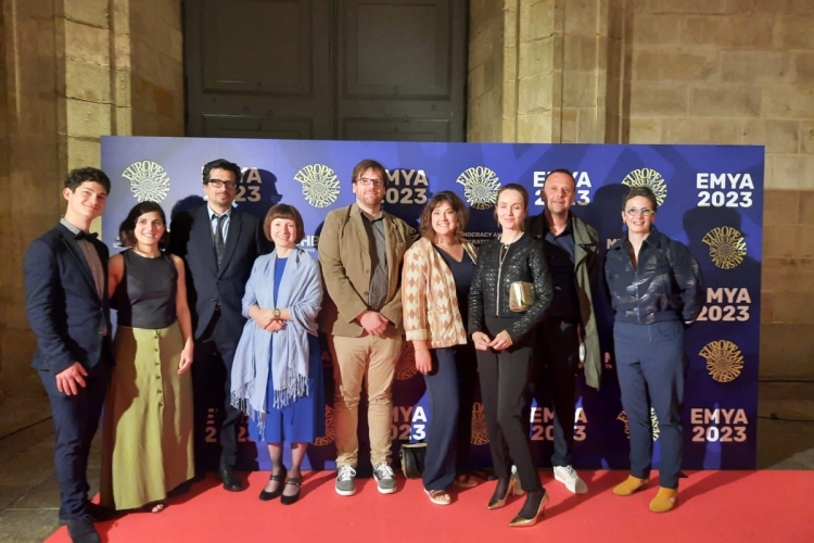 De Belgische delegatie tijdens de uitreiking van de EMYA Awards in het MUHBA Barcelona, 6 mei 2023 © ICOM Belgium Flanders