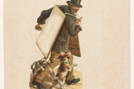 Sandwichman aangevallen door twee honden, anoniem, ca. 1850 - ca. 1900, collectie Rijksmuseum