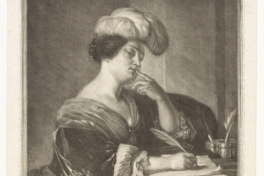 Portret van een schrijvende vrouw, Carel de Moor (II), 1666 - 1738